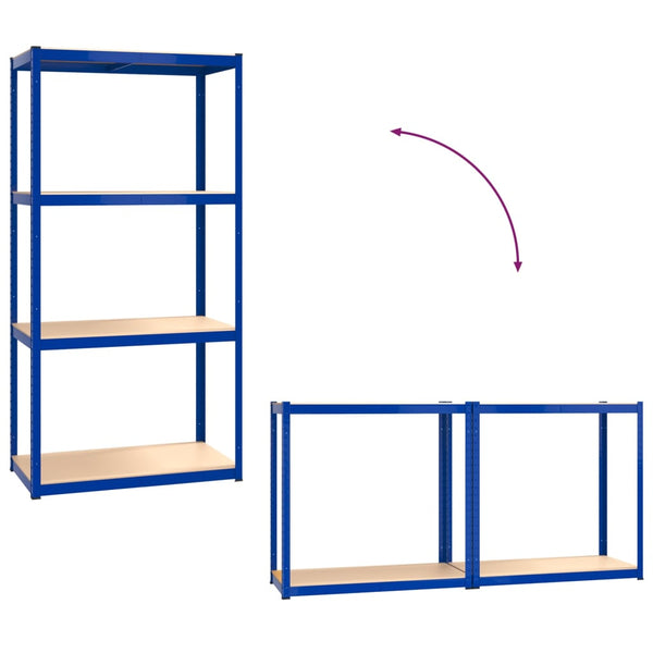 Regale mit 4 Böden 3 Stk. Blau Stahl & Holzwerkstoff