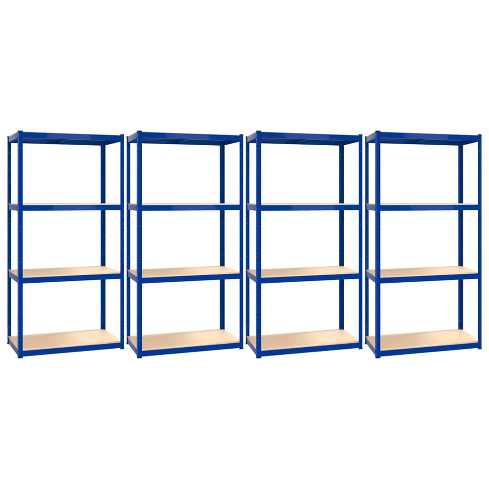 Regale mit 4 Böden 4 Stk. Blau Stahl & Holzwerkstoff