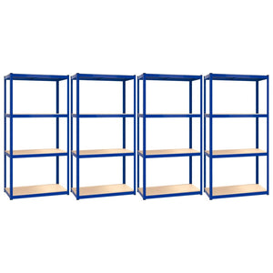 Regale mit 4 Böden 4 Stk. Blau Stahl & Holzwerkstoff