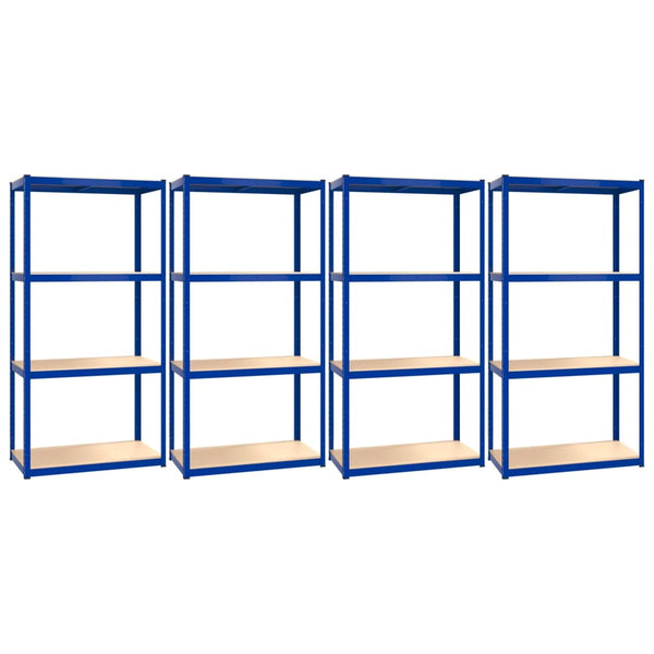 Regale mit 4 Böden 4 Stk. Blau Stahl & Holzwerkstoff