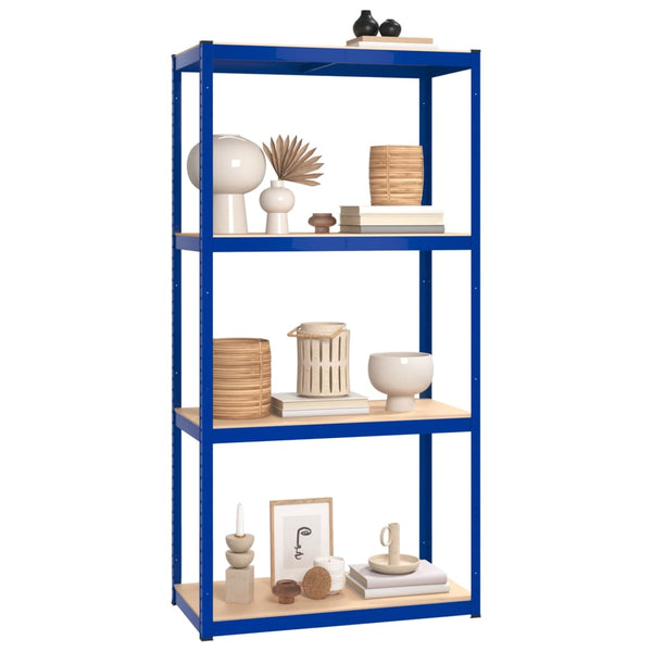 Regale mit 4 Böden 4 Stk. Blau Stahl & Holzwerkstoff