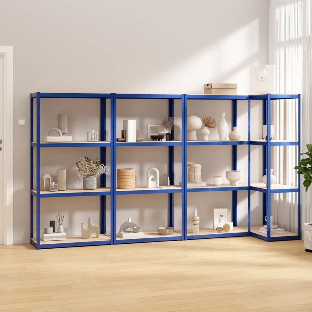 Regale mit 4 Böden 4 Stk. Blau Stahl & Holzwerkstoff