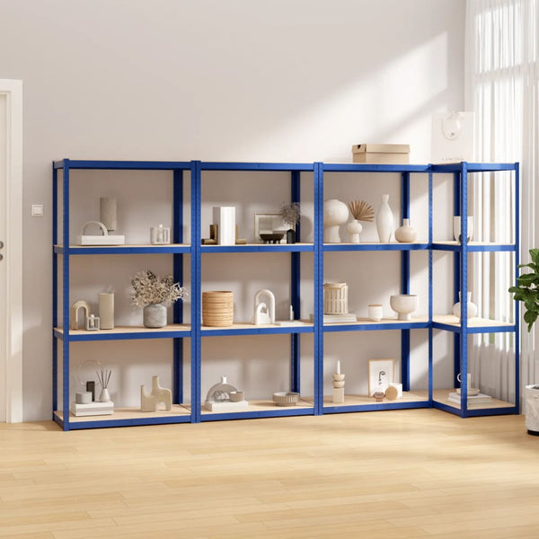Regale mit 4 Böden 4 Stk. Blau Stahl & Holzwerkstoff