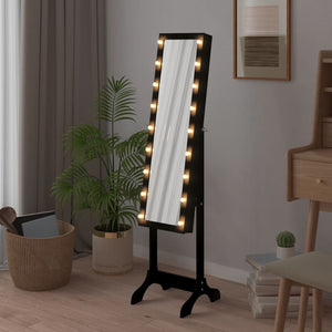 LED Standspiegel Schwarz 34x37x146 cm