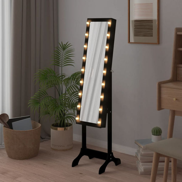 LED Standspiegel Schwarz 34x37x146 cm