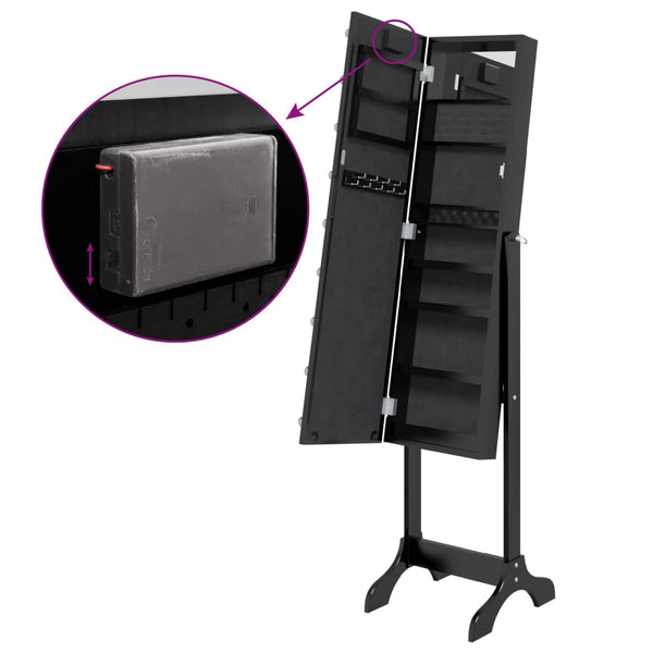 LED Standspiegel Schwarz 34x37x146 cm