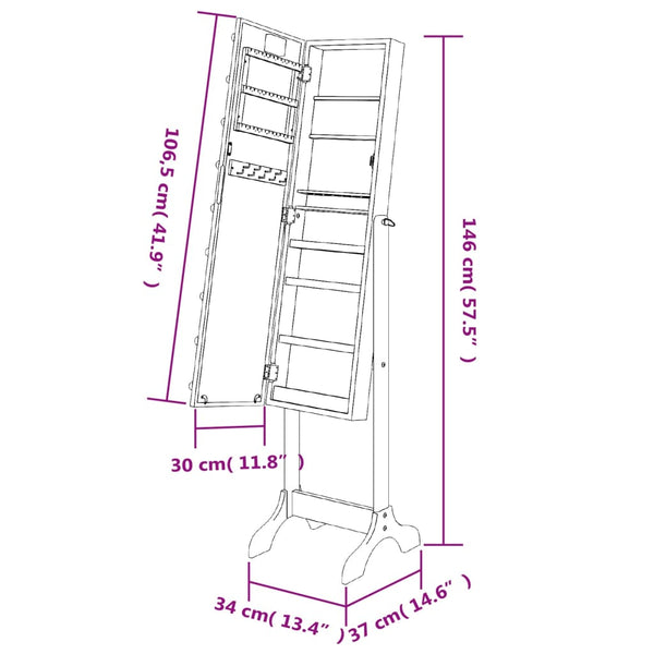 LED Standspiegel Schwarz 34x37x146 cm