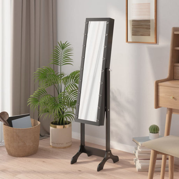 LED Standspiegel Schwarz 34x37x146 cm