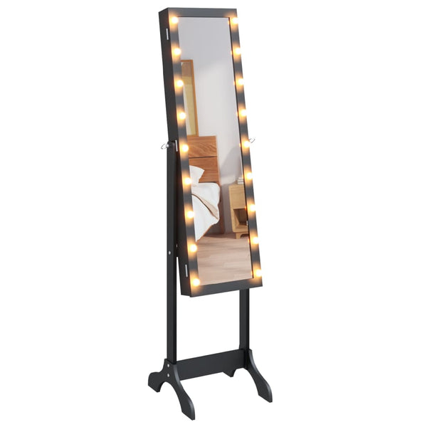LED Standspiegel Schwarz 34x37x146 cm