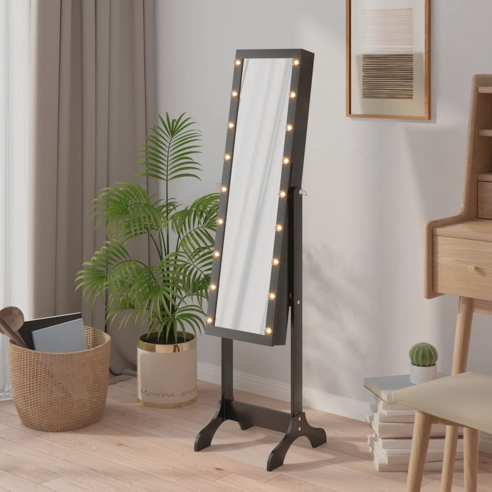 LED Standspiegel Schwarz 34x37x146 cm