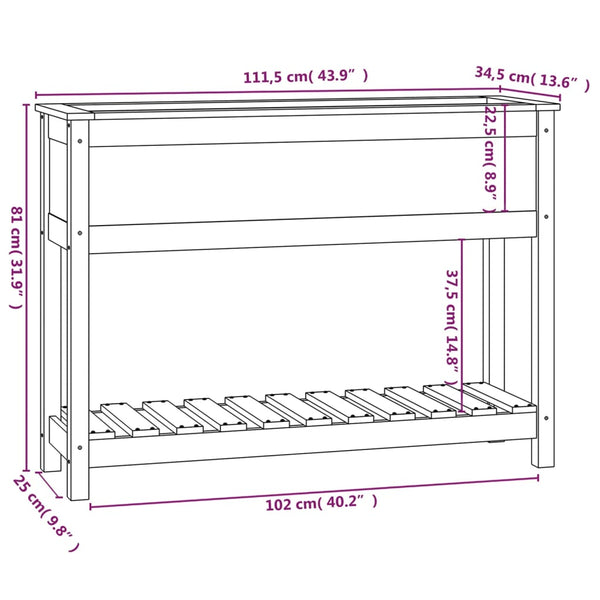 vidaXL Jardinière avec étagère 111,5x34,5x81 cm Bois de pin massif
