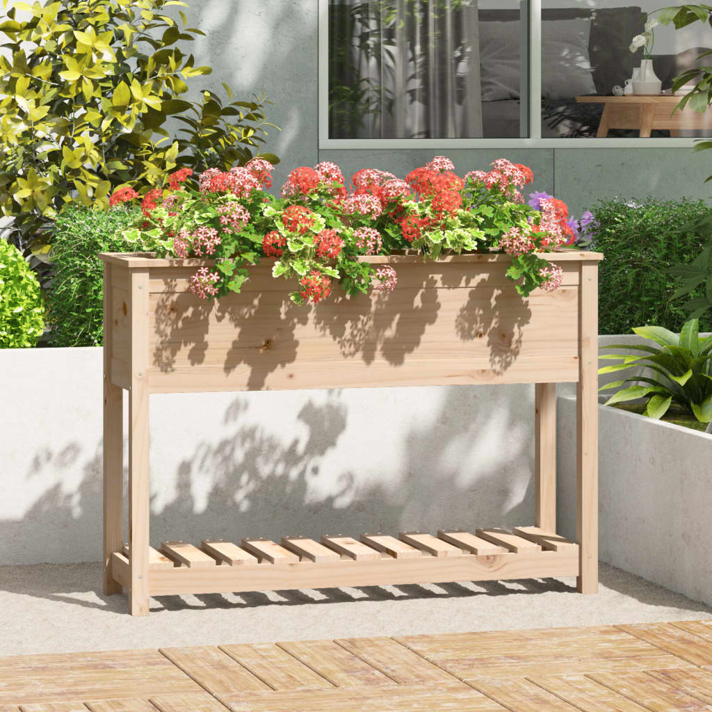 vidaXL Jardinière avec étagère 111,5x34,5x81 cm Bois de pin massif
