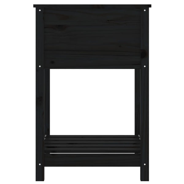 Pflanzkübel mit Ablage aus massivem Kiefernholz, Schwarz, 54x54x81 cm