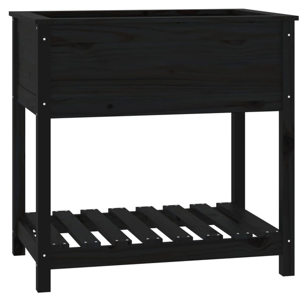 Schwarzer Pflanzkübel mit Ablage