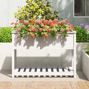 Pflanzkübel mit Ablage, Kiefer Massivholz, Weiß