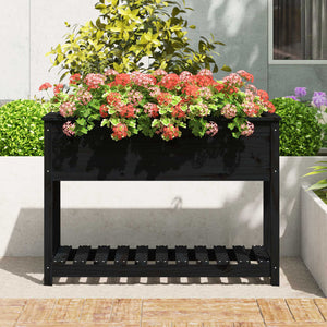 vidaXL Jardinière avec étagère Noir 111,5x54x81 cm Pin massif