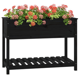 vidaXL Jardinière avec étagère Noir 111,5x54x81 cm Pin massif