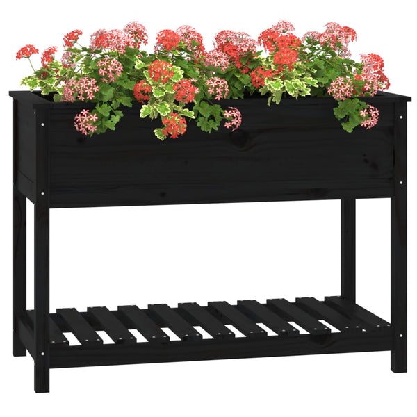 vidaXL Jardinière avec étagère Noir 111,5x54x81 cm Pin massif
