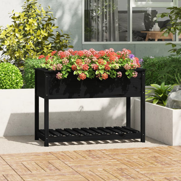 vidaXL Jardinière avec étagère Noir 111,5x54x81 cm Pin massif
