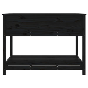 Schwarzer Pflanzkübel mit Ablage, 111,5 cm Kiefernholz