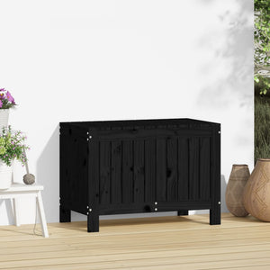 Gartentruhe Schwarz Kiefer Massivholz 76x42,5x54cm