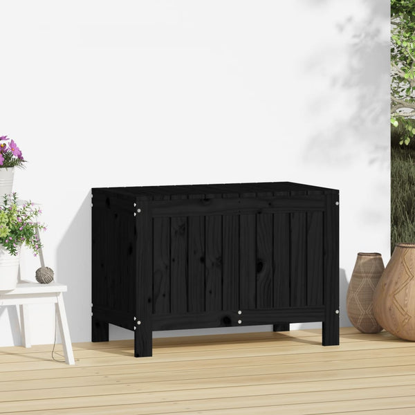 Gartentruhe Schwarz Kiefer Massivholz 76x42,5x54cm