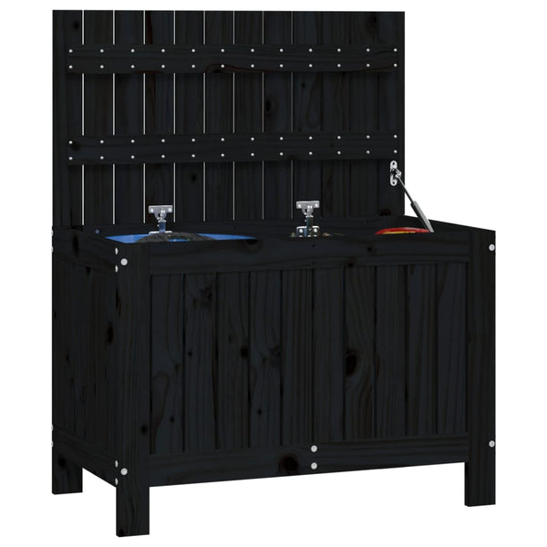 Gartentruhe Schwarz Kiefer Massivholz 76x42,5x54cm