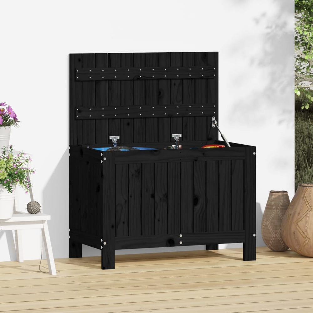 Gartentruhe Schwarz Kiefer Massivholz 76x42,5x54cm