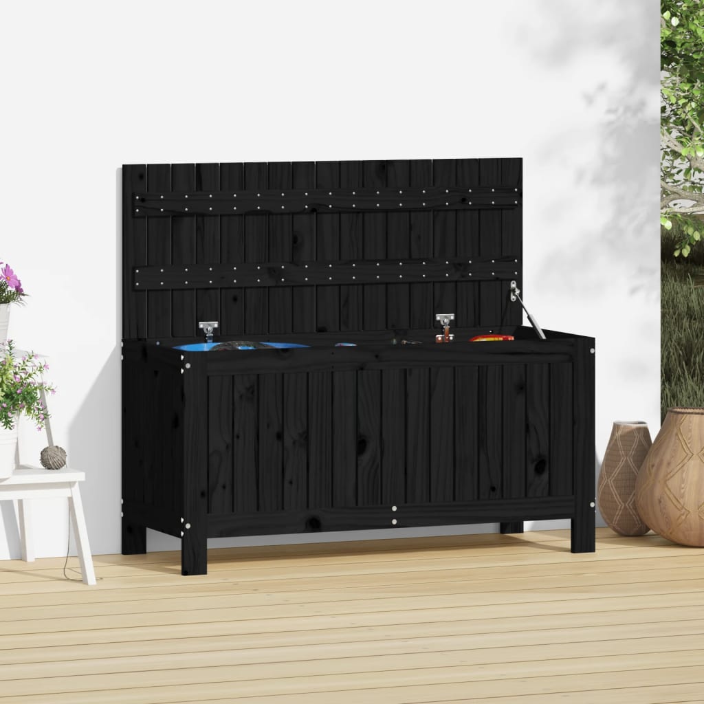 Schwarze Gartentruhe Kiefer Massivholz 108cm
