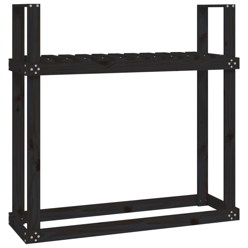 Schwarzes Kaminholzregal Kiefer Massivholz 110cm