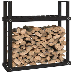 Schwarzes Kaminholzregal Kiefer Massivholz 110cm