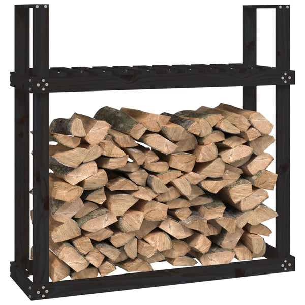 Schwarzes Kaminholzregal Kiefer Massivholz 110cm