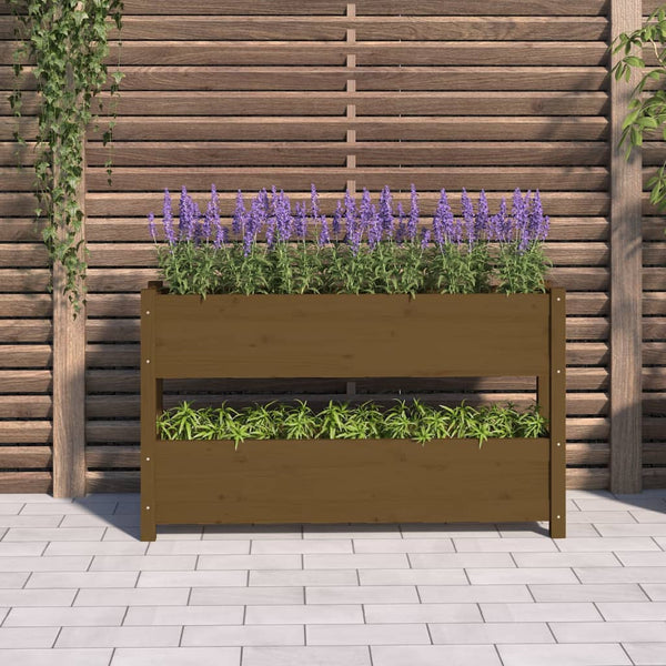 vidaXL Jardinière Bois de pin massif Marron miel 112x25x66 cm