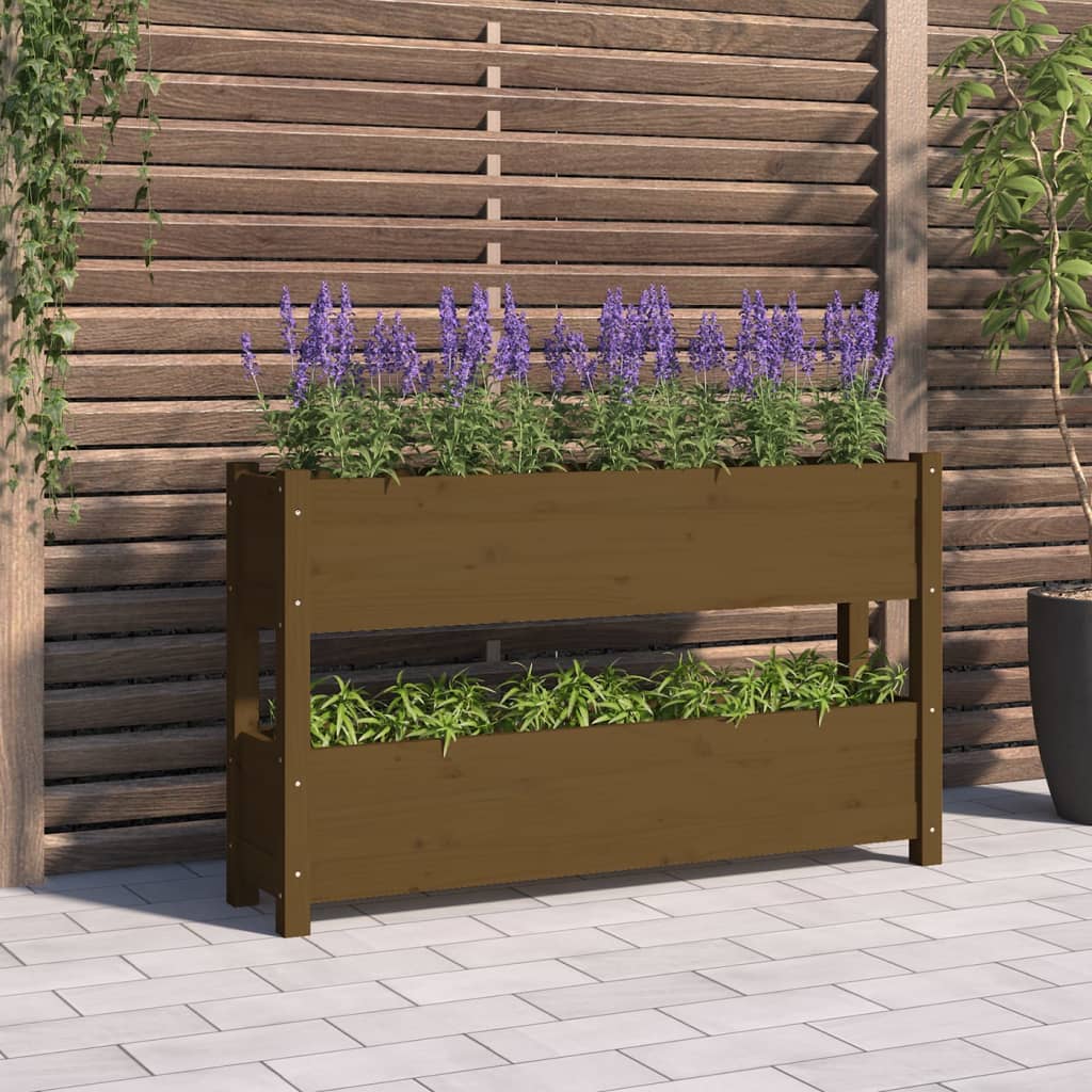 vidaXL Jardinière Bois de pin massif Marron miel 112x25x66 cm