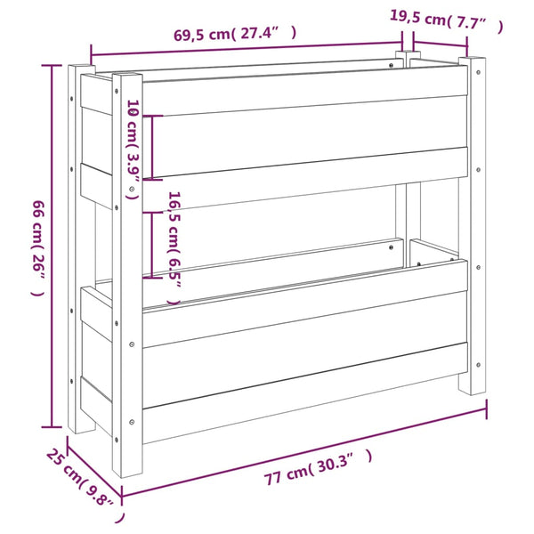 Grauer Pflanzkübel aus Kiefernholz 77x25x66 cm