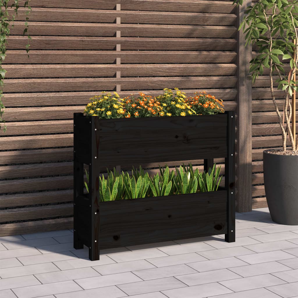 Schwarzer Pflanzkübel 77x25x66 cm Kiefer Massivholz