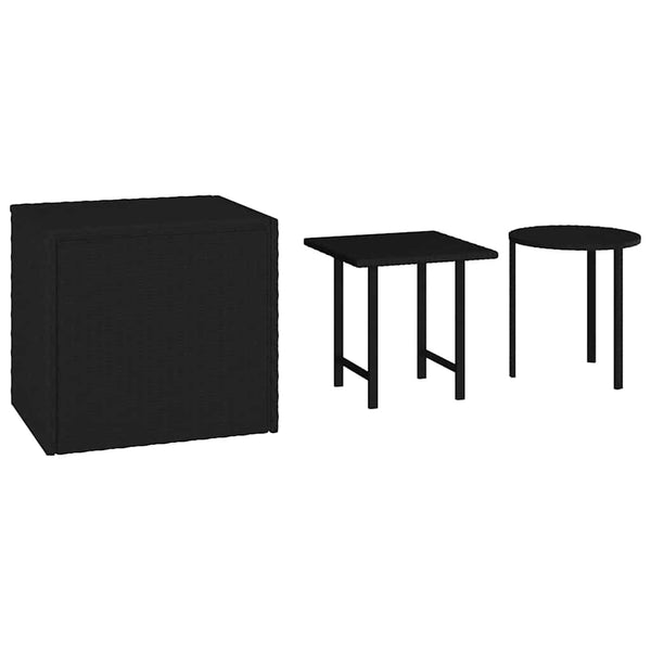 Schwarze Poly Rattan Beistelltische, 3er Set