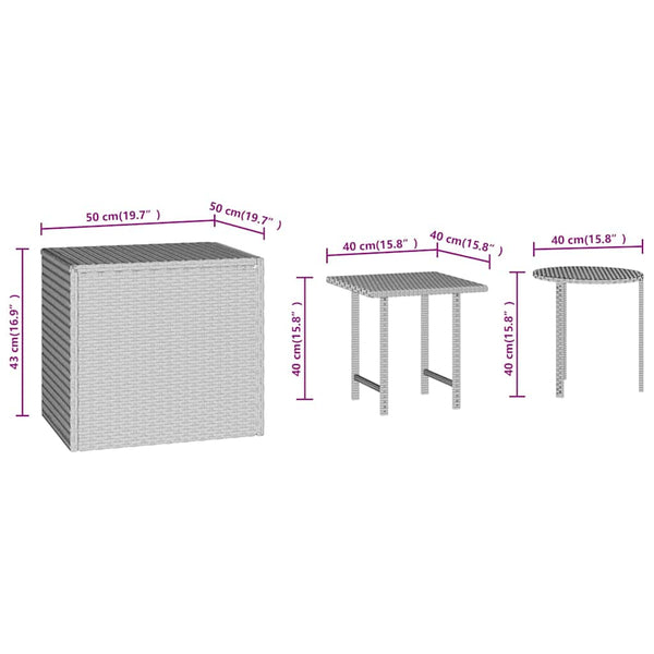 Schwarze Poly Rattan Beistelltische, 3er Set