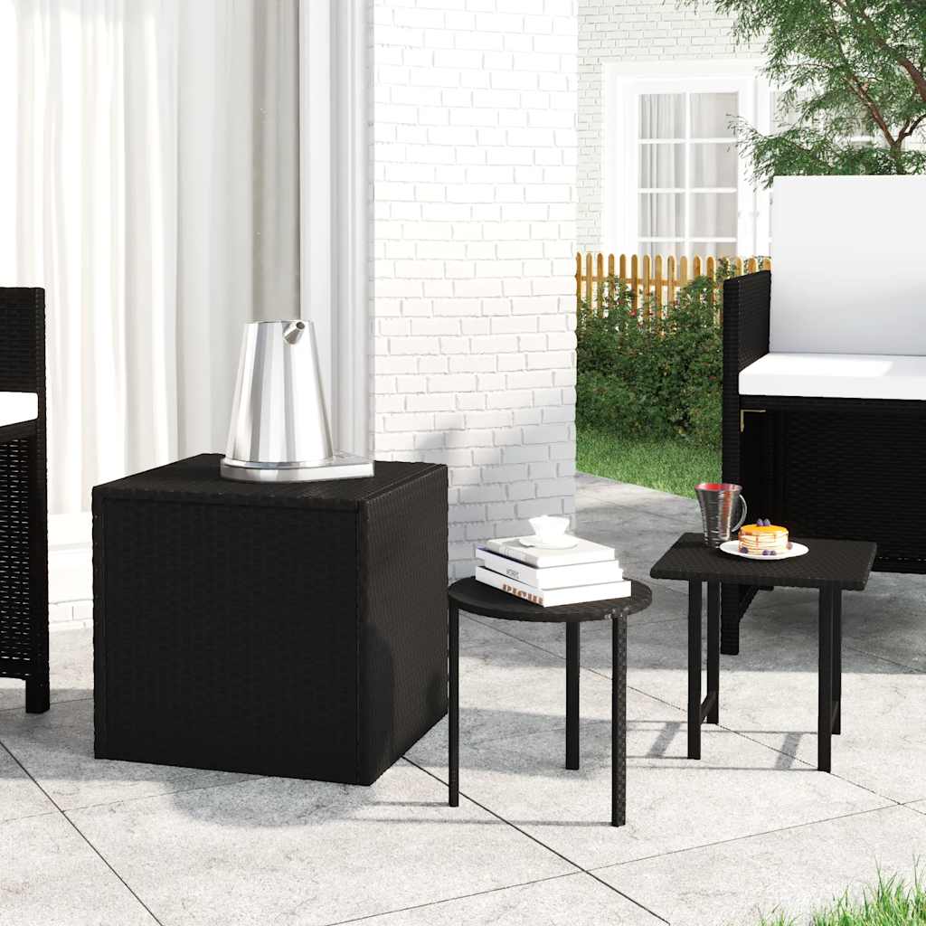 Schwarze Poly Rattan Beistelltische, 3er Set