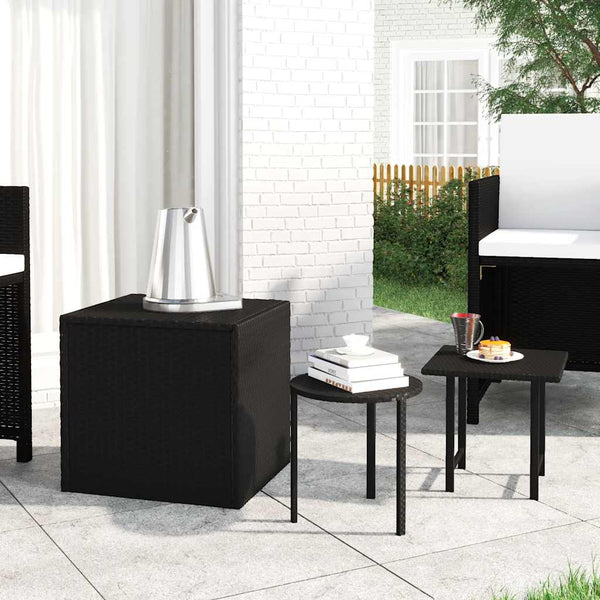 Schwarze Poly Rattan Beistelltische, 3er Set