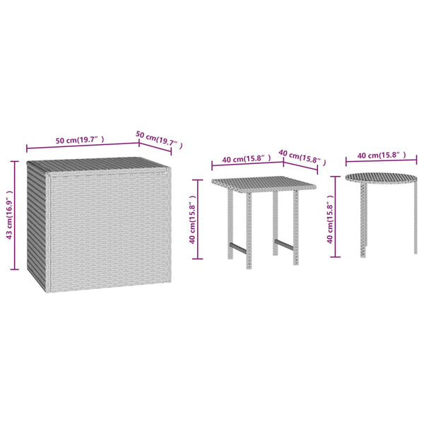 Braune Poly Rattan Beistelltische, 3er-Set