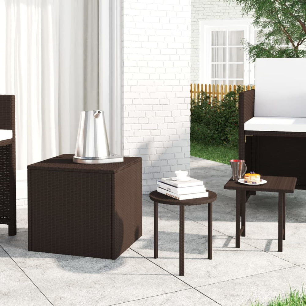 Braune Poly Rattan Beistelltische, 3er-Set