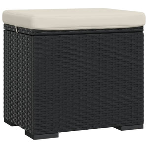 Schwarzer Poly Rattan Hocker mit Kissen 40x30x40 cm