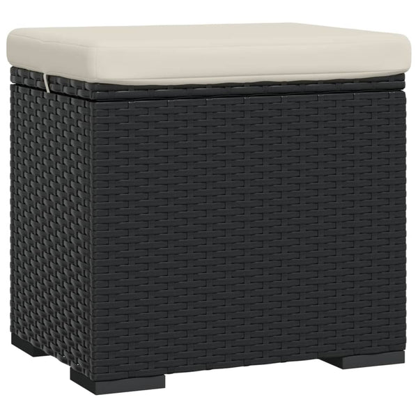 Schwarzer Poly Rattan Hocker mit Kissen 40x30x40 cm