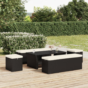 Schwarzer Poly Rattan Hocker mit Kissen 40x30x40 cm