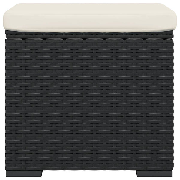 Schwarzer Poly Rattan Hocker mit Kissen 40x30x40 cm