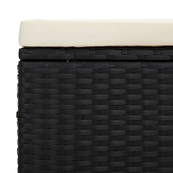 Schwarzer Poly Rattan Hocker mit Kissen 40x30x40 cm