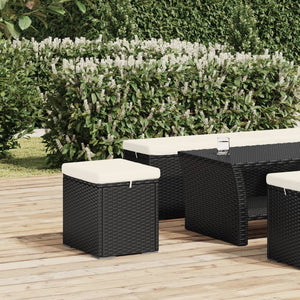 Schwarzer Poly Rattan Hocker mit Kissen 40x30x40 cm