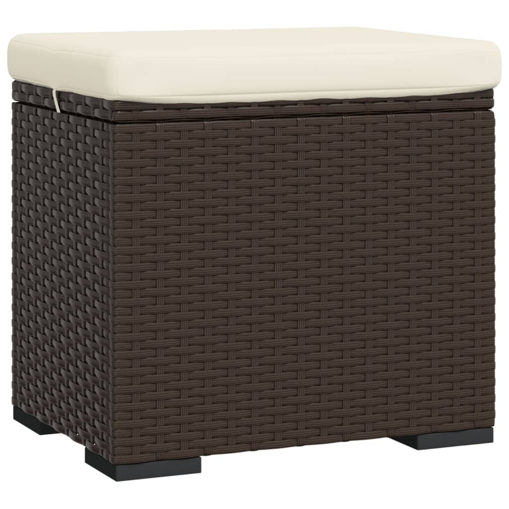 Brauner Poly Rattan Hocker mit Kissen 40x30x40 cm
