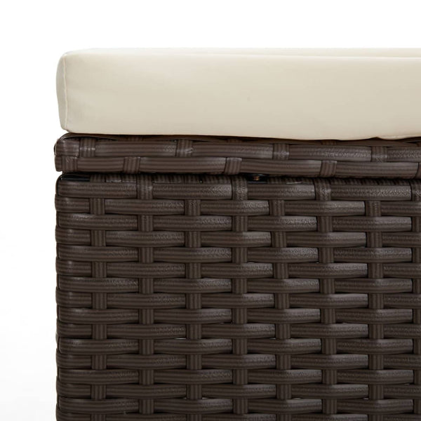Brauner Poly Rattan Hocker mit Kissen 40x30x40 cm